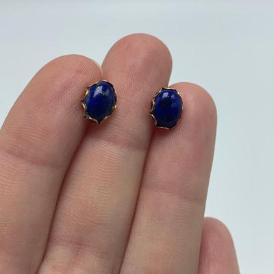 Lapis Lazuli Beaded Necklace & 14K Stud Earrings (B2-HS)