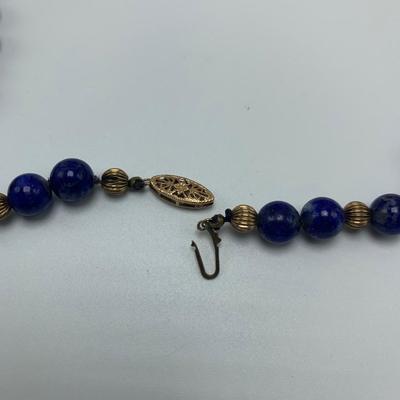 Lapis Lazuli Beaded Necklace & 14K Stud Earrings (B2-HS)