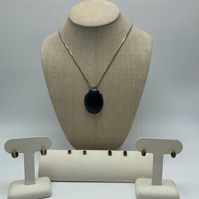 Labradorite Pendant on 925 Chain with Tigerâ€™s Eye Studs & More (B2-HS)
