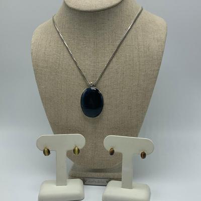 Labradorite Pendant on 925 Chain with Tigerâ€™s Eye Studs & More (B2-HS)