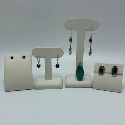 Malachite & Onyx Earrings & Pendant with 14K & Sterling (B2-HS)
