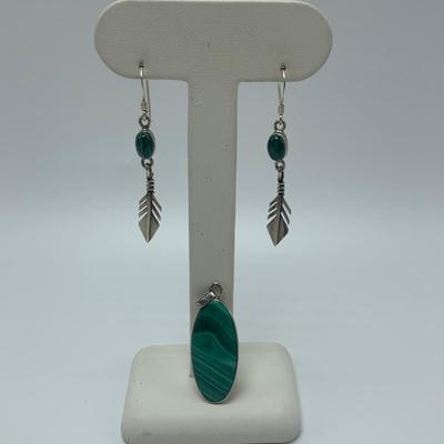 Malachite & Onyx Earrings & Pendant with 14K & Sterling (B2-HS)