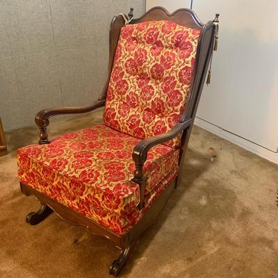 Vintage Wooden Chair with red flowers