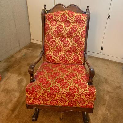 Vintage Wooden Chair with red flowers