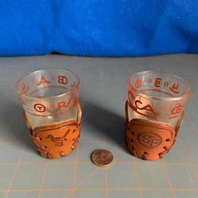 2 Shot Glasses with leather holders