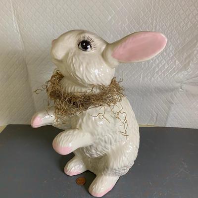Large Sitting Ceramic Rabbit with Nest (Pink & Off White)