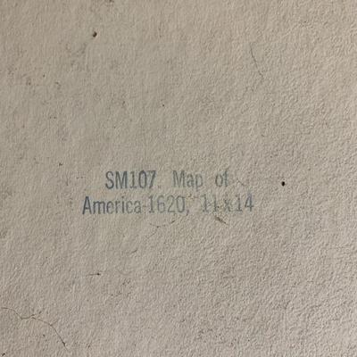 Map Of America 1620 Penn Prints New York #G365 America India In Solid Oak Vintage Frame 28 1/4" x 22 1/4" Copy