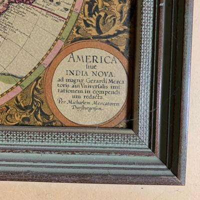 Map Of America 1620 Penn Prints New York #G365 America India In Solid Oak Vintage Frame 28 1/4" x 22 1/4" Copy