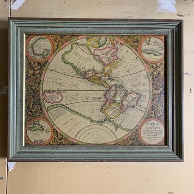 Map Of America 1620 Penn Prints New York #G365 America India In Solid Oak Vintage Frame 28 1/4" x 22 1/4" Copy