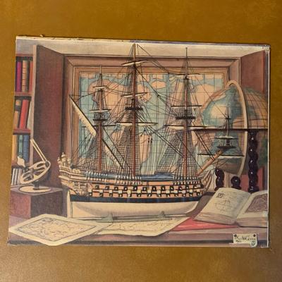 Chayle Cerny 2960 Ship Model Print Vintage Nautical Wood Frame