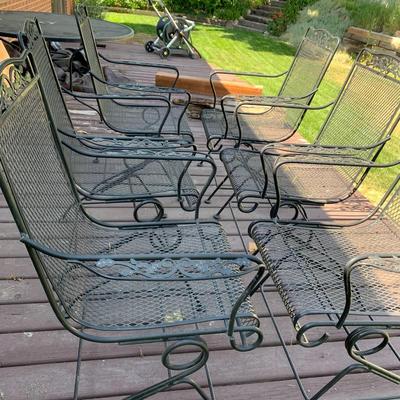 Iron Patio Table and 6 rocking chairs