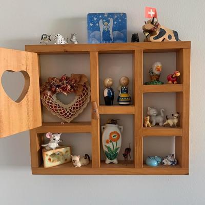 7 Slot Wood Display Cabinet + decor
