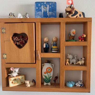 7 Slot Wood Display Cabinet + decor