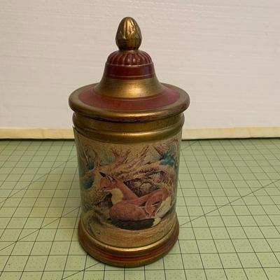 Vintage Humidor Tobacco Jar by Comoys of London, Woodland Fox Design, 12" Ceramic Tobacco Canister with Lid, Made in Italy