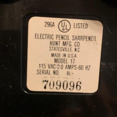 Electric Pencil Sharpener Hunt MFG CO 115 VAC - 2.0 AMPS - 60 Hz