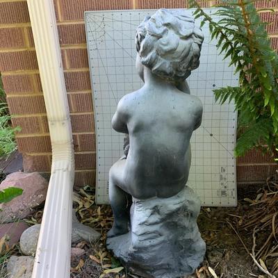 Chubby Cherub with Bird Garden Statue