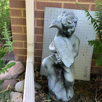 Chubby Cherub with Bird Garden Statue