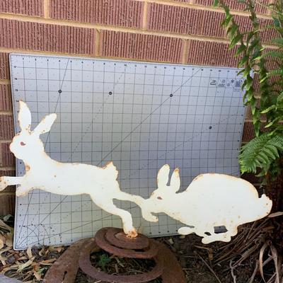 Farmhouse Home decor with 2 rabbits garden art