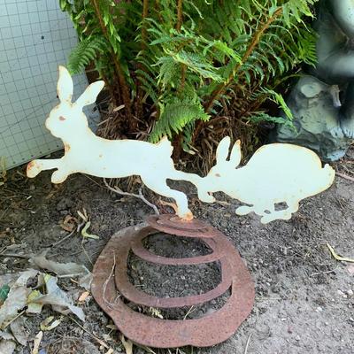 Farmhouse Home decor with 2 rabbits garden art