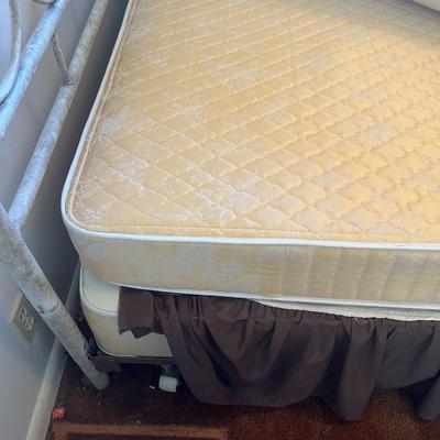 Full size bed, frame,  mattress and quilted bed spread