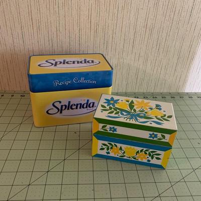 Splenda Recipe Collection in Tin Box & Recipe Box Green Yellow Blue Floral Metal