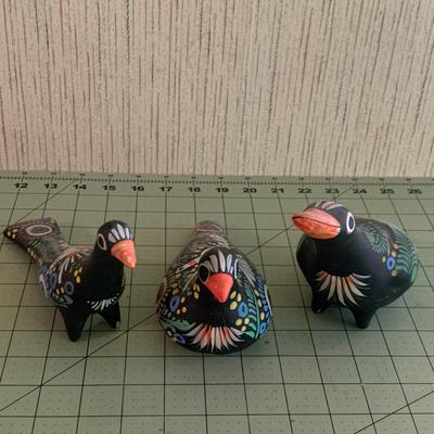 3 in Hand Painted Clay Birds
