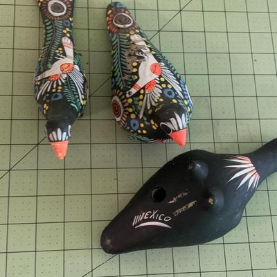 3 in Hand Painted Clay Birds