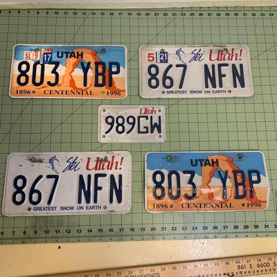 5 Utah License Plates (one motorcycle plate)