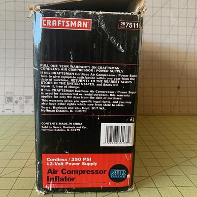 Craftsman 75116 Portable Battery Powered Air Compressor 250 PSI 12-Volt DC
