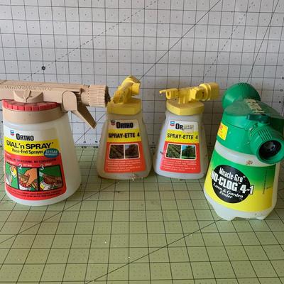 1 Ortho Dial'n Spray, 2 Ortho Spray-Ette 4, 1 Miracle-Gro NO-CLOG 4 in 1 Lawn & Garden Feeder