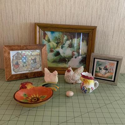 2 Chickens and 3 Chicken Framed Art