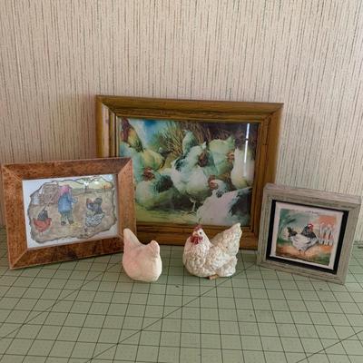2 Chickens and 3 Chicken Framed Art