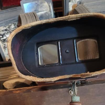 Antique Stereograph Viewer, Many Cards and Cabinet Box