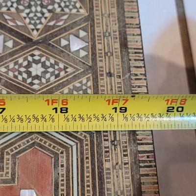 Vintage Persian Inlay Chess & Backgammon Boards With Carved Chess Pieces