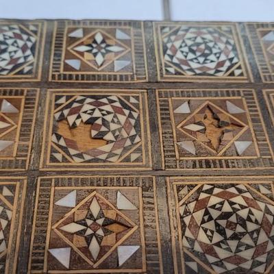 Vintage Persian Inlay Chess & Backgammon Boards With Carved Chess Pieces