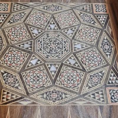 Vintage Persian Inlay Chess & Backgammon Boards With Carved Chess Pieces