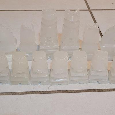 Vintage Persian Inlay Chess & Backgammon Boards With Carved Chess Pieces