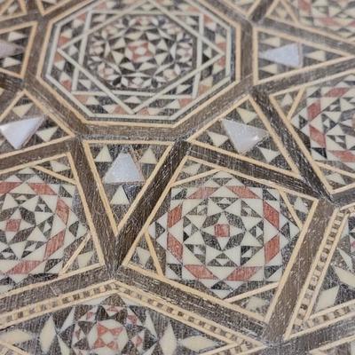 Vintage Persian Inlay Chess & Backgammon Boards With Carved Chess Pieces