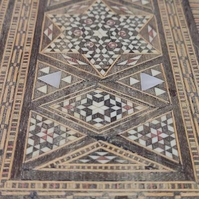 Vintage Persian Inlay Chess & Backgammon Boards With Carved Chess Pieces