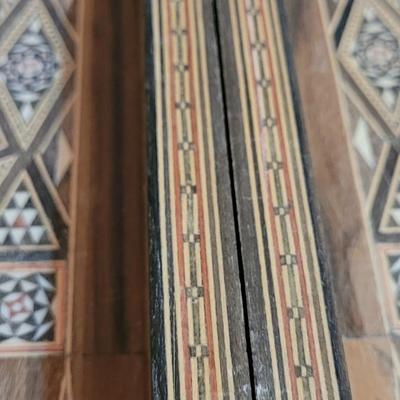 Vintage Persian Inlay Chess & Backgammon Boards With Carved Chess Pieces