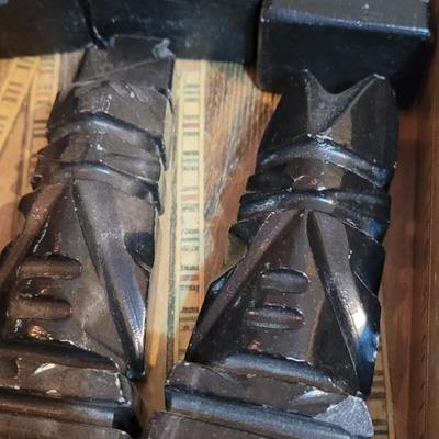 Vintage Persian Inlay Chess & Backgammon Boards With Carved Chess Pieces