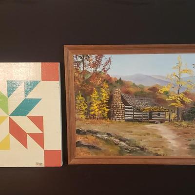 Barn Quilt Picture and Signed Martha Wurst Painting (GR-KD)