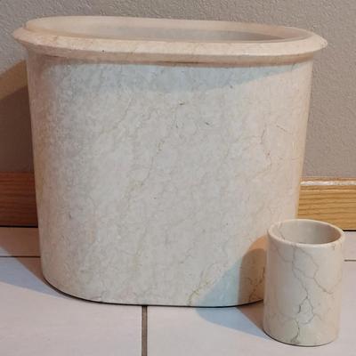 Heavy Marble Bathroom Trashcan & Cup