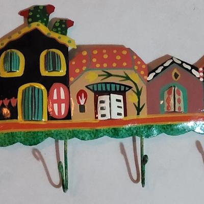 Handpainted Mexican Metal Key Hook Art