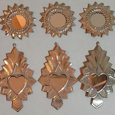 Vintage Mexican Punched Tin Mini Mirror Art