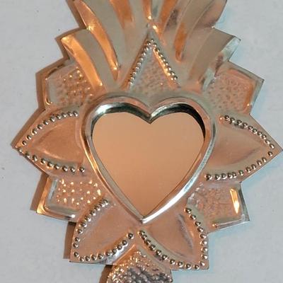 Vintage Mexican Punched Tin Mini Mirror Art