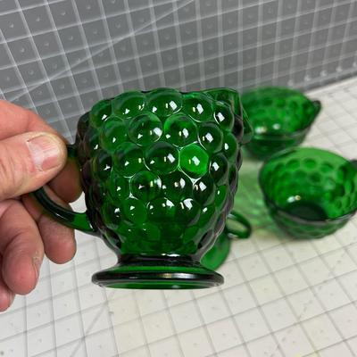 Anchor Hocking Forest Green GLASS Cups and Creamer 