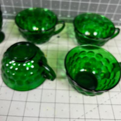 Anchor Hocking Forest Green GLASS Cups and Creamer 