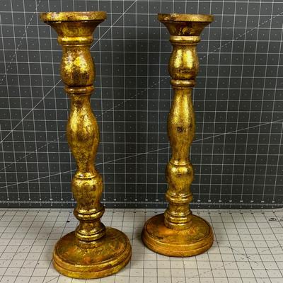 Turned Wood Candle Sticks Painted Goldleaf NEW 