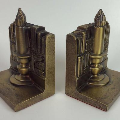  PM CRAFTSMAN CANDLESTICK IN LIBRARY BRONZE BOOKENDS